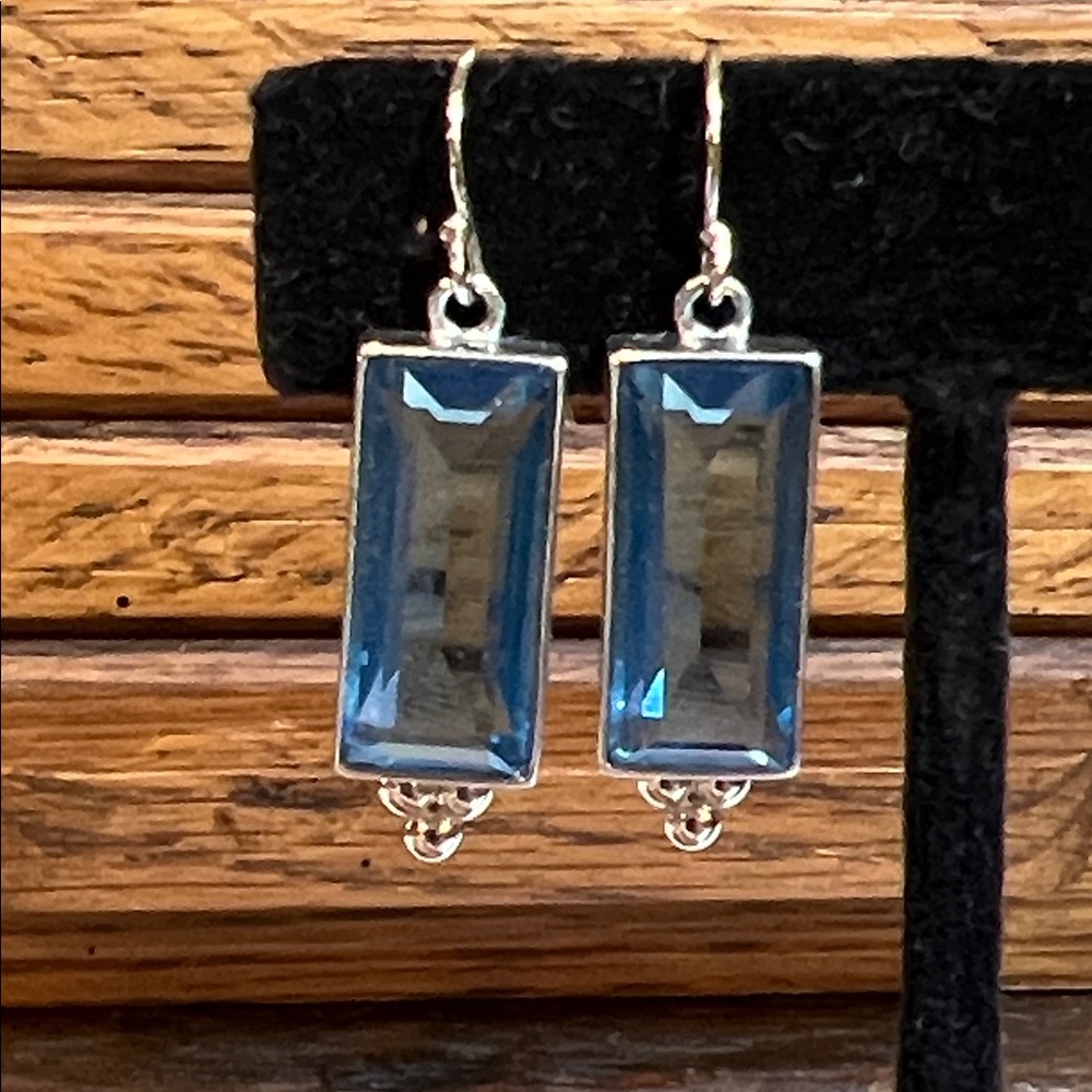 Vintage Estate Sterling Silver 925 made in Mexico blue stone dangle earrings - Picture 4 of 8